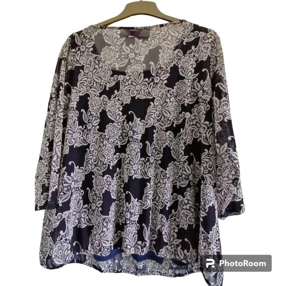 Womens Blouse Size 28 Navy And White Double Layer dress up or down - Picture 2 of 15